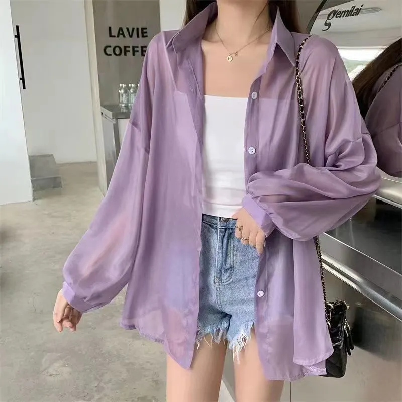 Brownm Brownm Thin Coat Women's Summer New Loose Anti-Ultraviolet Breathable Ice Sleeve Shirt Long-Sleeved Top