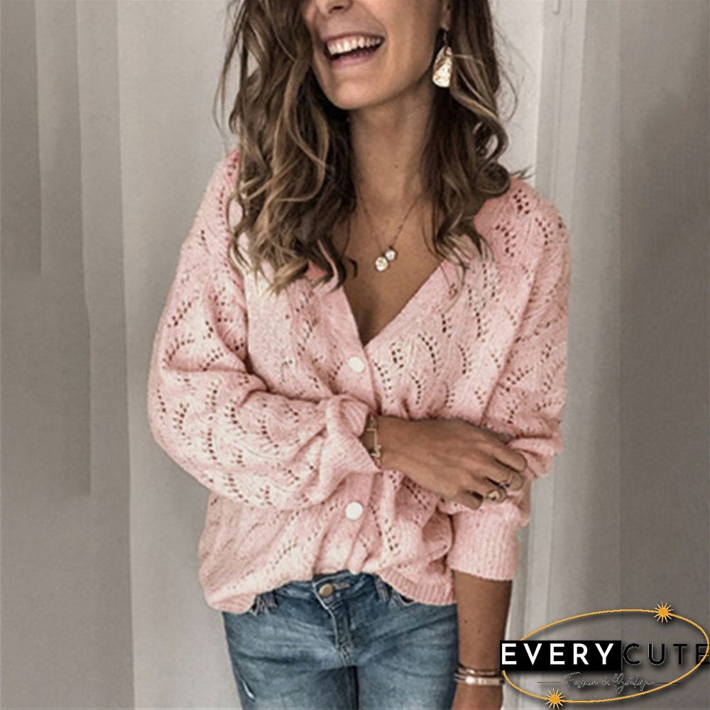 V neck Hollow Out Knit Sweater P13611