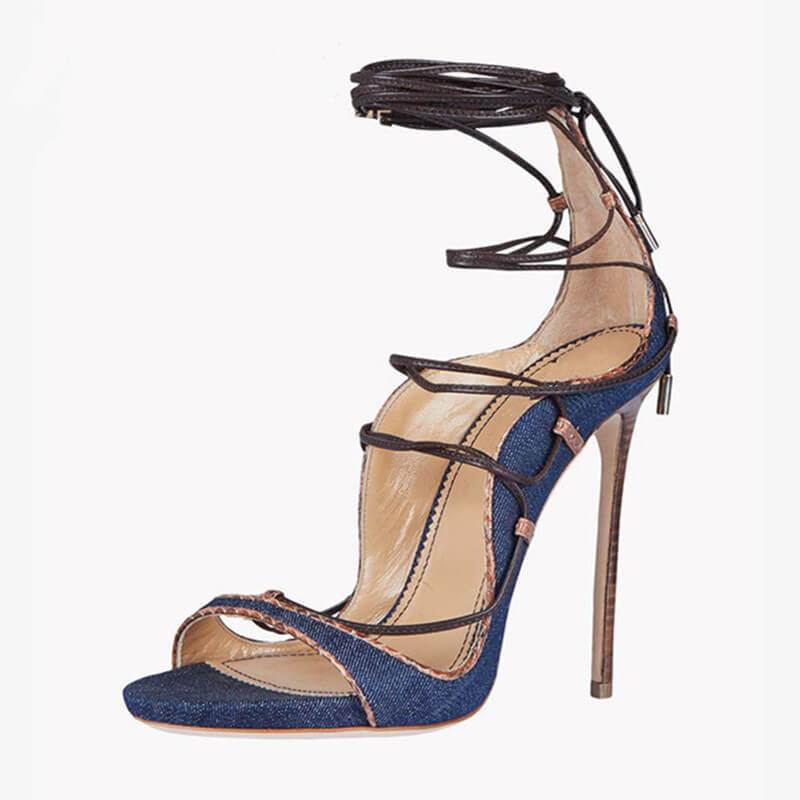 GOOSHOE Blue Strappy Ankle Cutout Round Toe Sandals