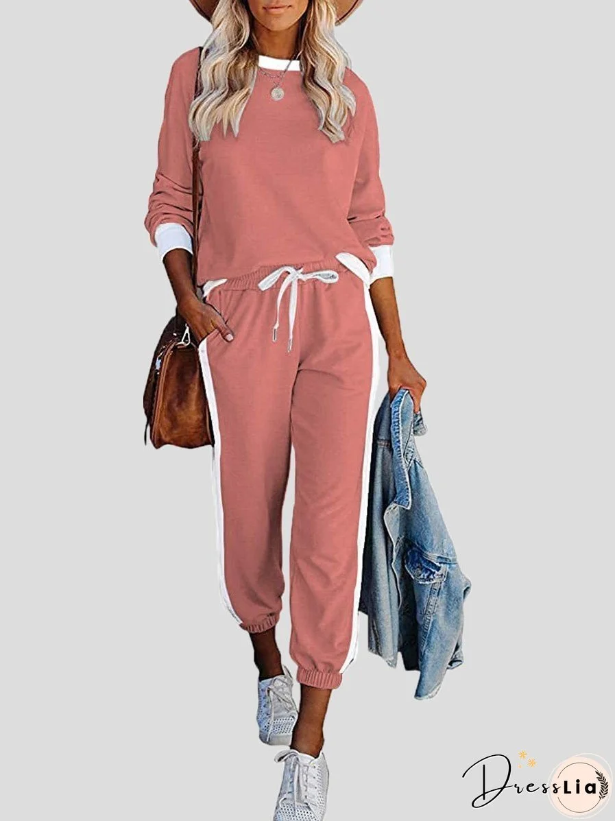 Women's Sets Home Leisure Sports Color Matching Long Sleeve Suit