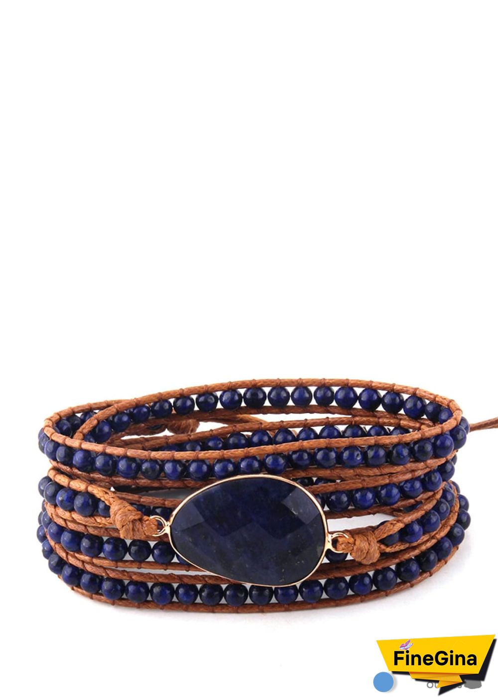 Boho Bracelet, RH 5 Layers Leather Wrap Bracelet, Natural Stones, Navy Lapis