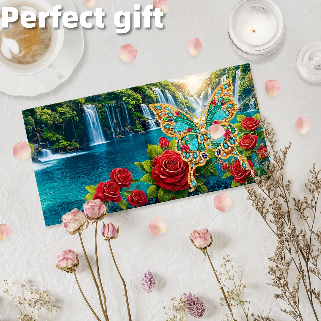 6pcs Jewel Butterfly DIY Diamond Painting Greeting Card Kits with Envelopes Diamond Art Greeting Cards Diamond Art Cards Kits for Adults DIY Crafts Family Friend Gifts