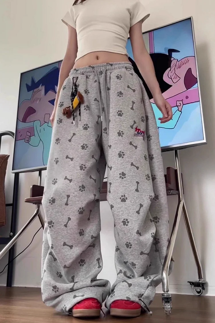 Vintage Bone Charm Wide-Leg Loose Fit Pants