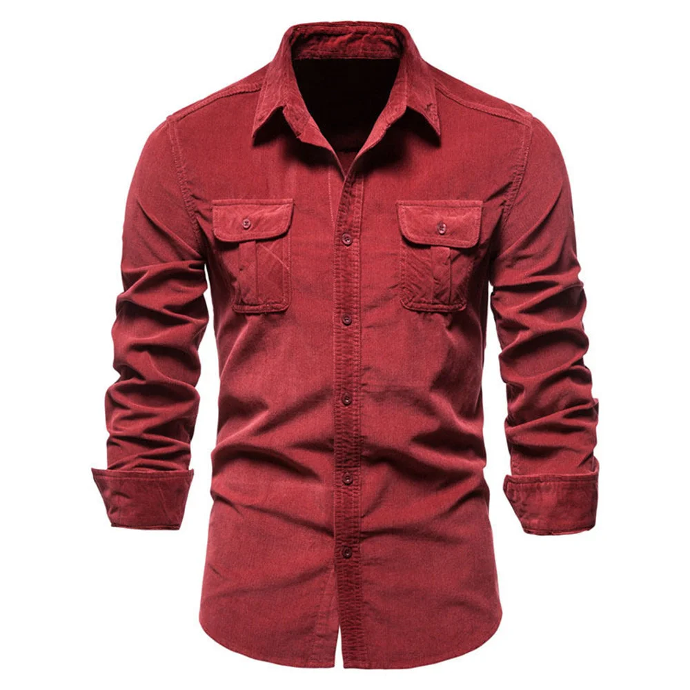 Smiledeer New men's fashion casual pocket corduroy shirt