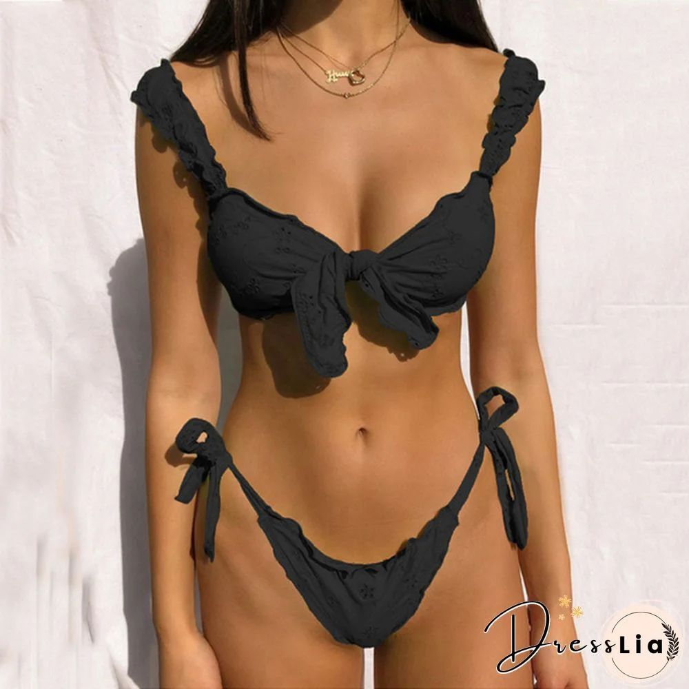 Fashion Women Two Piece Bikini Set Summer Beach Ruched Push-up Padded Bikini Tops High Waist Bottoms Ladies Swimwear