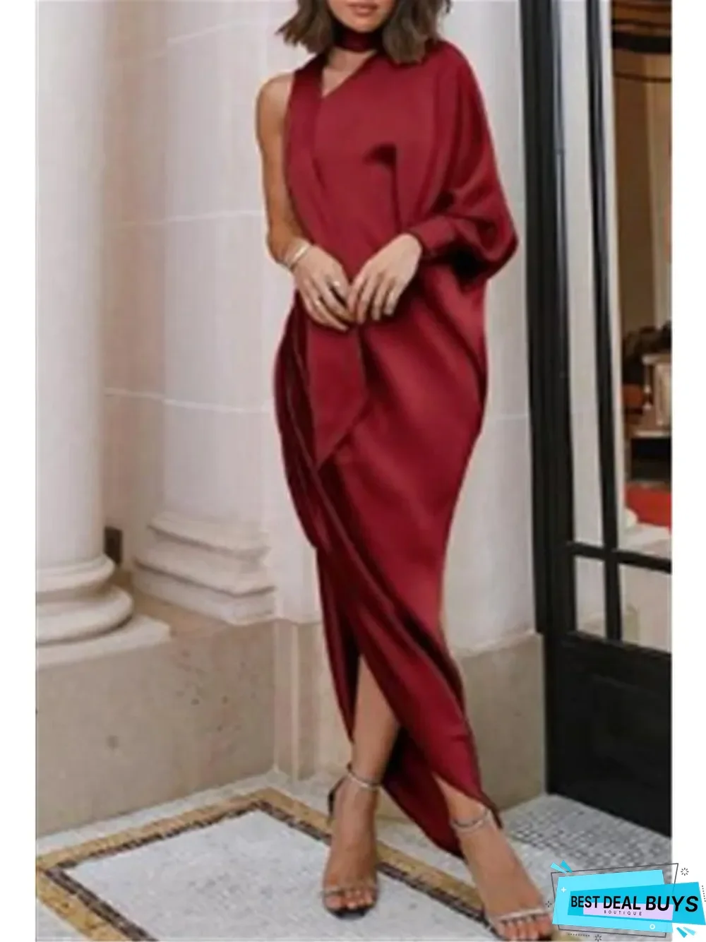 Women's Swing Dress Midi Dress Long Sleeve Solid Colored Split Ruched Ruffle Fall Winter Hot Sexy Puff Sleeve Kentucky Derby Yellow Wine Orange