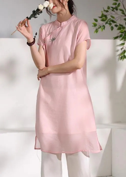 Natural stand collar embroidery quilting clothes Fabrics white Dresses