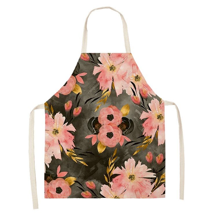 Linen Kitchen Apron - Flowers letclo 