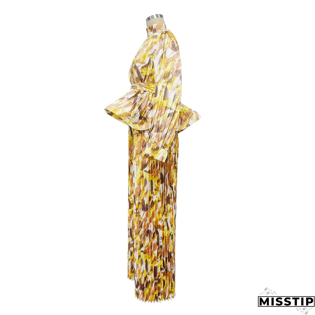 Women Lantern Long Sleeve Top and Wide Leg Pants Printed Casual Two-piece Set