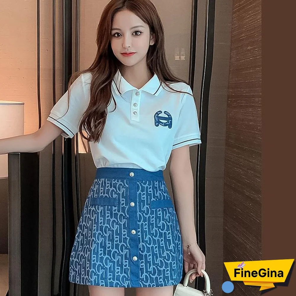 Casual Embroidery Shirt+Chic Skirt P10505
