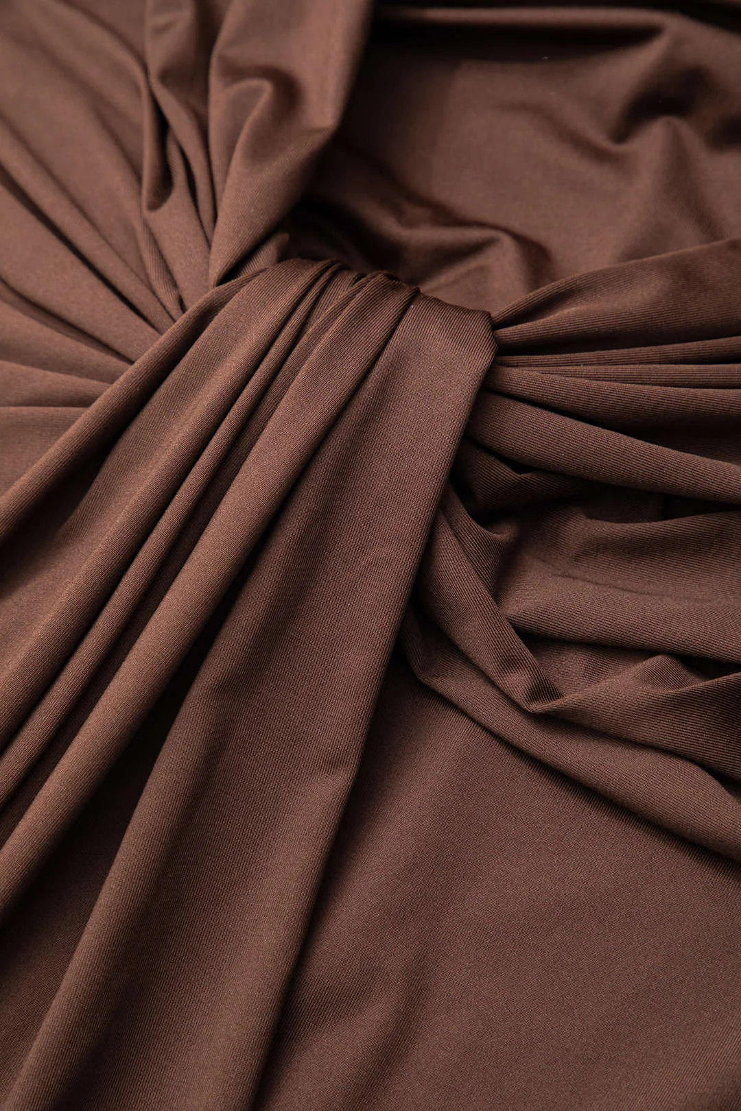 Brownm Color Wrap Ruched High Neck Long Sleeve Maxi Dress