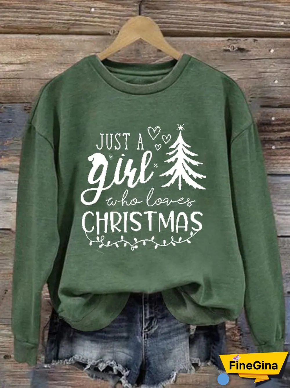 Women's Just A Girl Who Loves Christmas Print Long Sleeve Sweatshirt