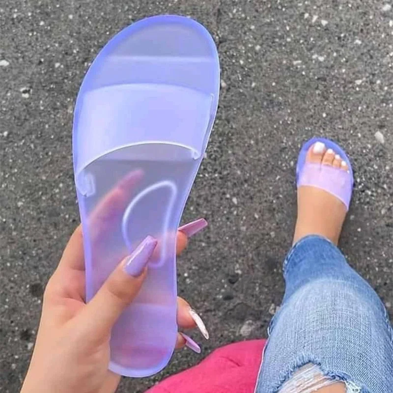 Jelly Slippers Women Summer Sandals Candy Colors Transparent Slides Ladies Fashion Slip On Flat Beach Indoor Outdoor Shoes 2021