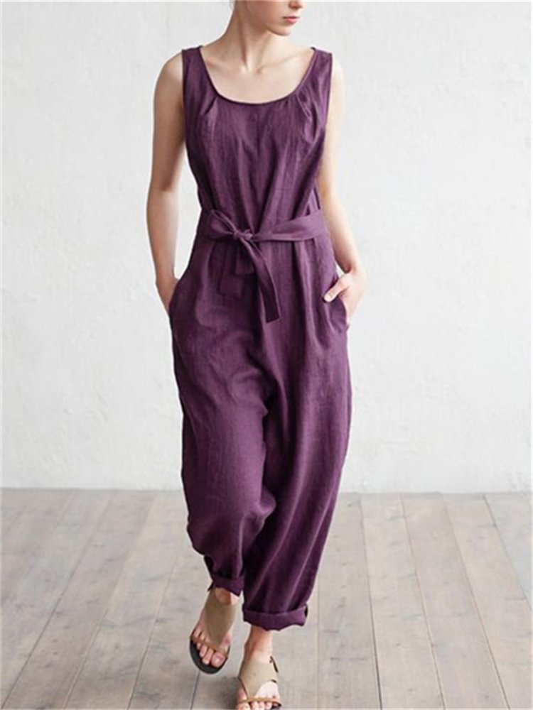 Pleated Tied Loose Fit Casual Jumpsuit