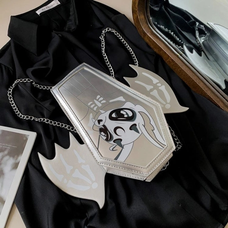 Halloween Women’s Small Pu Leather Cartoon Bat Punk Zipper Square Bag