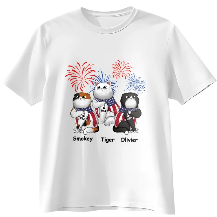 Personalized T-Shirt  Tattoo Fluffy Cats 4th Of July Independence Day Firework