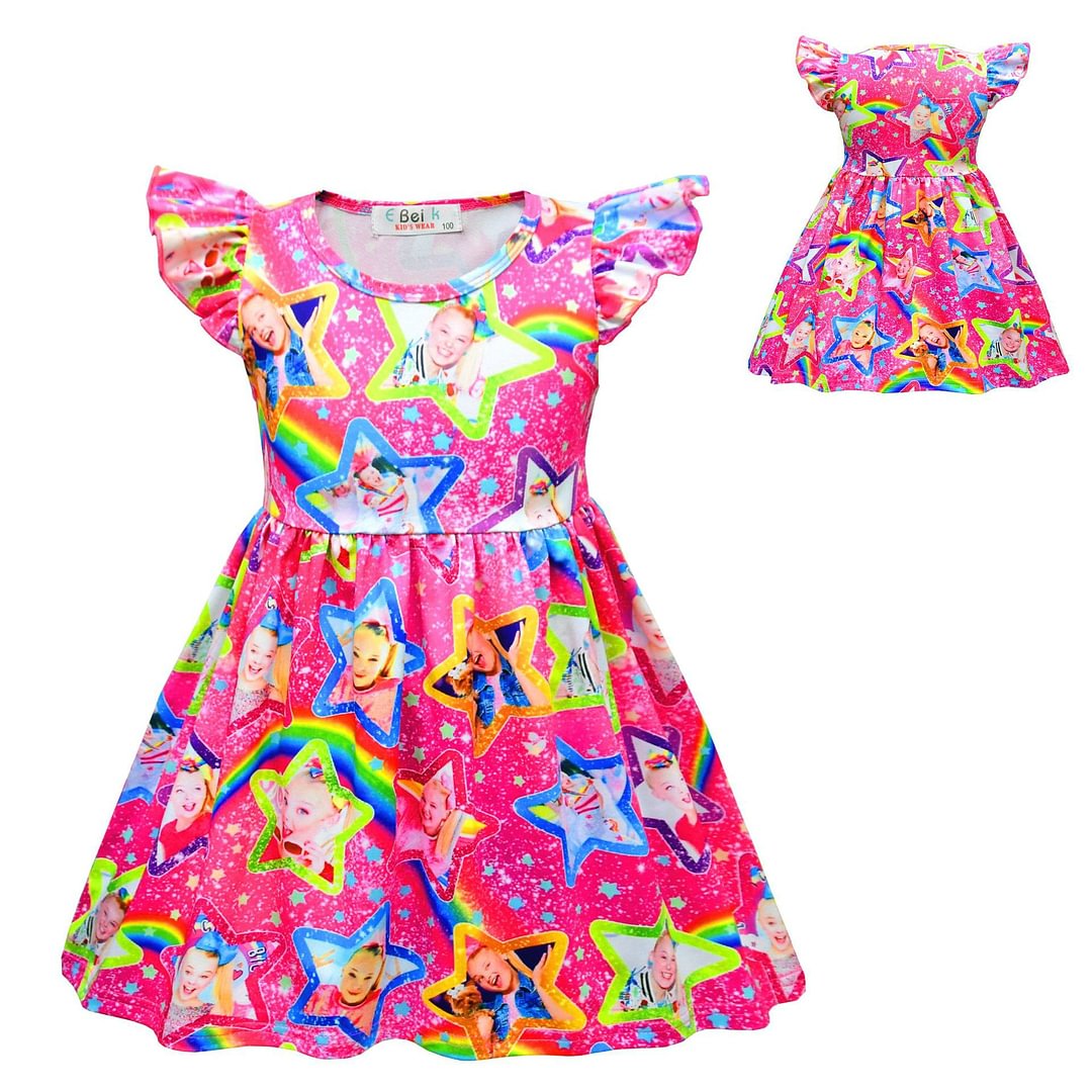 JoJo Siwa Cute Girls Costume Cartoon Unicorn Ruffle Sleeve Dresses Gift-Pajamasbuy