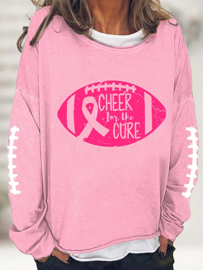 Women's Cheer for The Cure Football Print Long Sleeve O-Neck Casual Long-Sleeve Sweaters