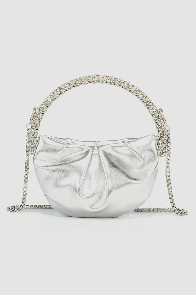 Pleated Metallic Sheen Dinner Party Rhinestone Decor Handbag