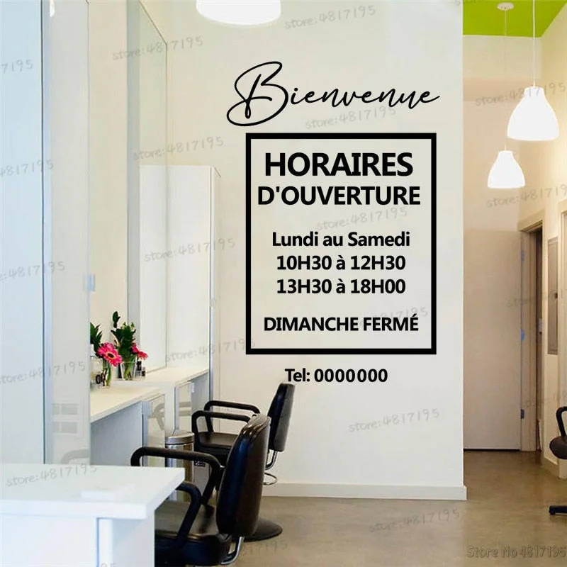 Personalized Berbershop Schedule Window Sticker Custom Worktime Vinyl Wall Decals Shop Sotre Timetable Stickers Mural Art