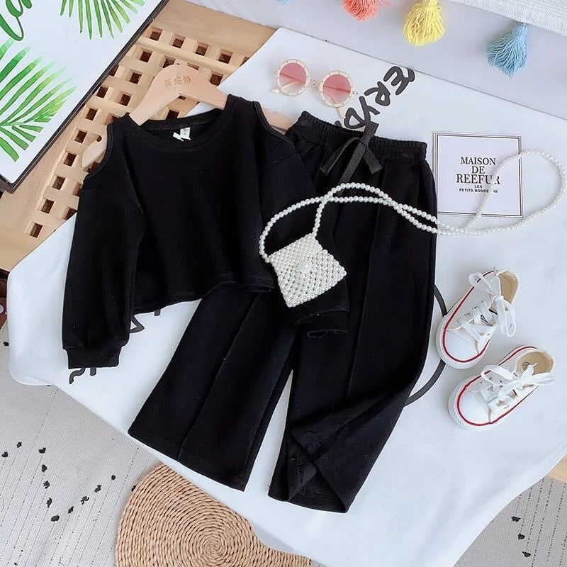 Fashion Baby Girl Clothes Set Cotton Toddler Teen Off-Shoulder Tshirt+Pant 2PCS Long Sleeve Clothing Set Baby Clothes 1-14Y