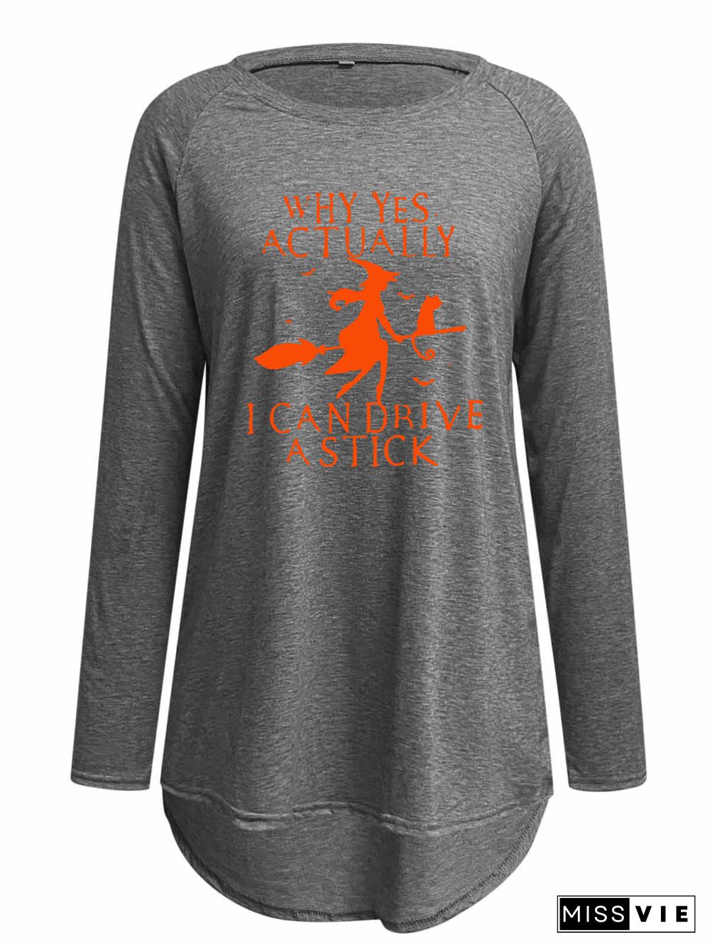 Women Long Sleeve Scoop Neck Solid Letter Graphic Top