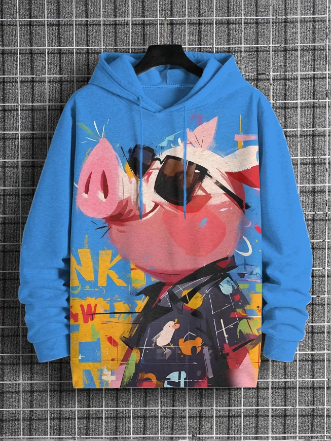 Men's Pig Graffiti Art Print Casual Hoodie