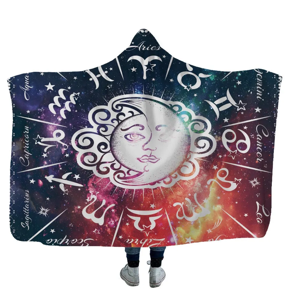 Mandala Hooded Blanket For Adults Childs 3D Printed Sherpa Fleece Blanket Microfiber Wearable Throw Blanket For Home Travel Sofa