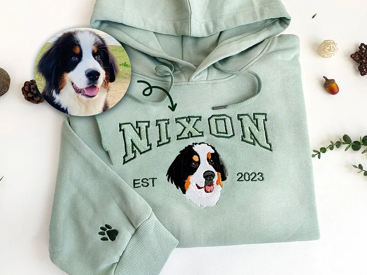 Custom Dog Hoodie Embroidered Dog Name, Personalized Pet Face Sweatshirt from Your Photo