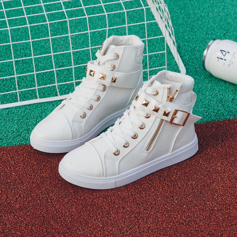 Tanguoant Tanguoant And Autumn High Help Female Canvas Shoes Student Shoes Korean Version Velcro Casual Shoes Small White Shoes