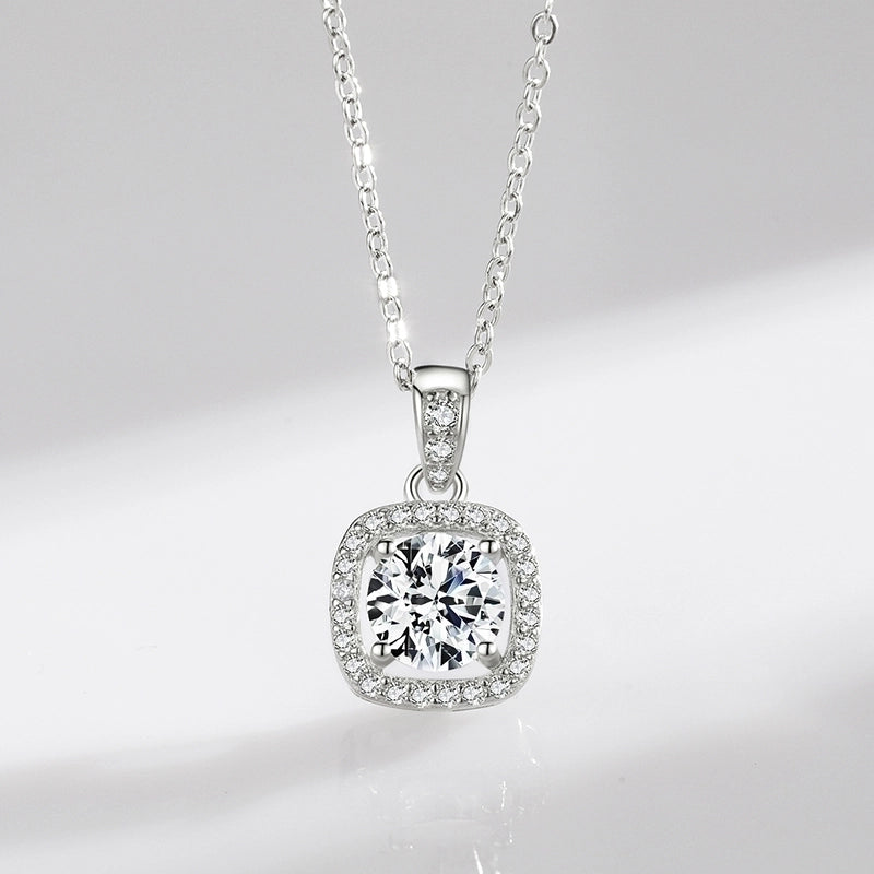 925 Sterling Silver Zircon Cable Chain Plating Inlay Square Pendant Necklace
