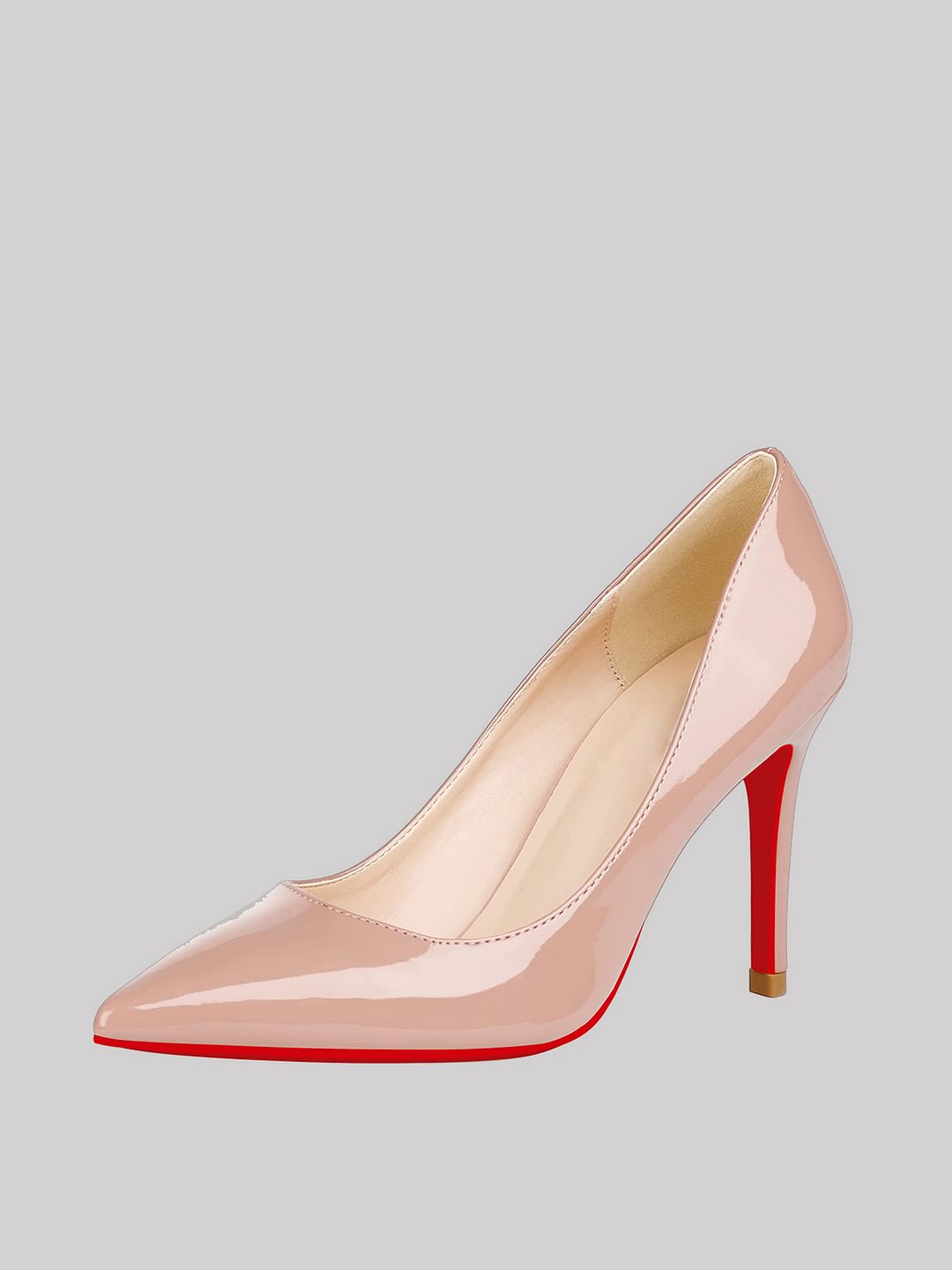 90mm Women's Middle Heels Closed Pointed Toe Red Bottom Pumps Patent Shoes for Wedding