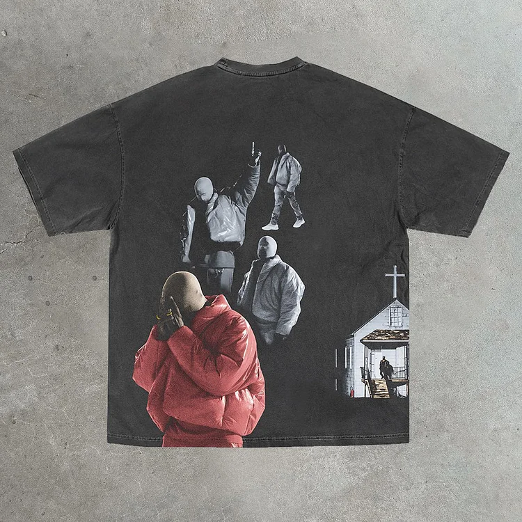 Masked Rapper Donda Print Washed Short-Sleeved T-Shirt