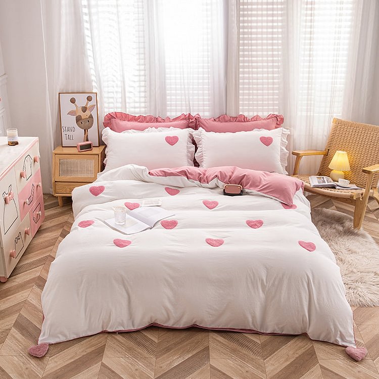 Cute 3D Heart Princess Bedding Sheet Duvet Cover Set - Gotamochi Kawaii Shop, Kawaii Clothes
