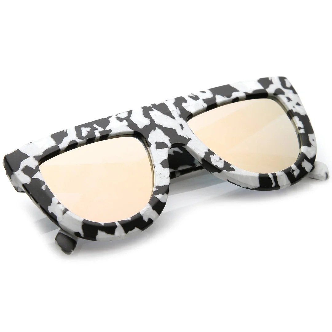 Oversize Chunky Matte Marble Print Wide Arms Flat Lens Flat Top glasses 51mm