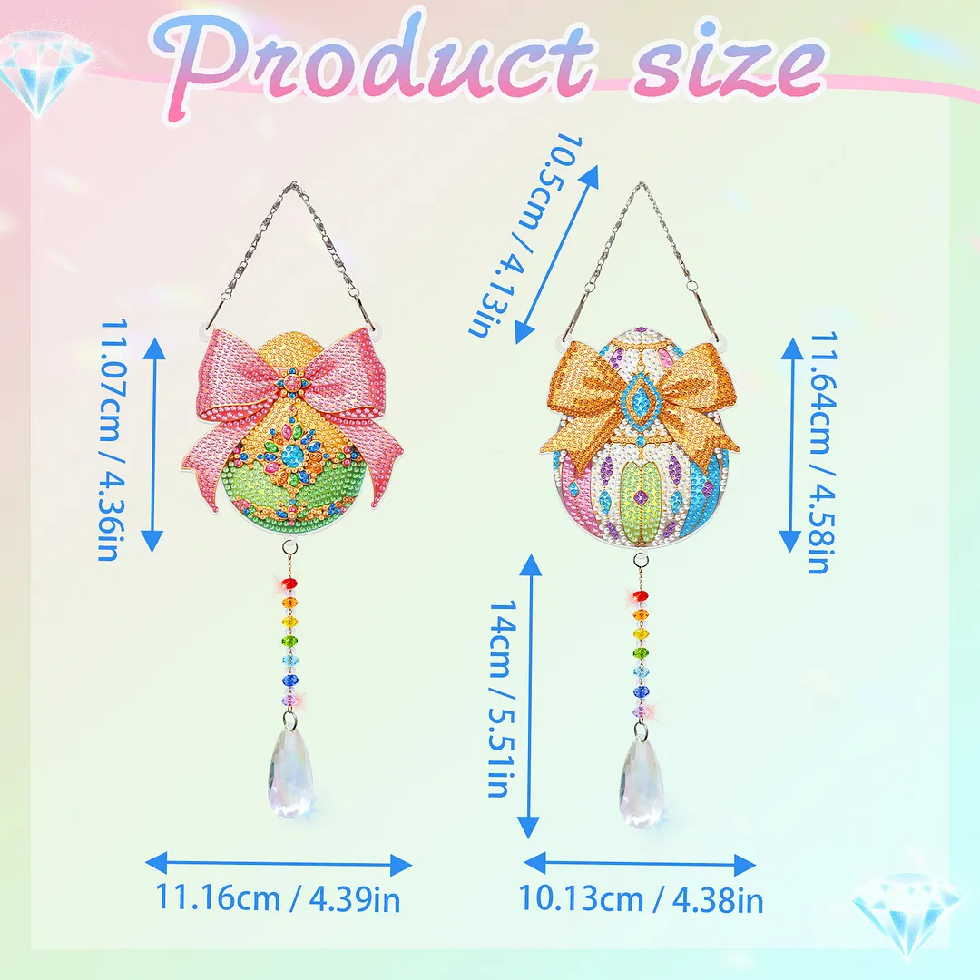 2Pcs Bow-shaped Easter Egg DIY Double-Sided Diamond Painting Hanging Kits Diamond Painting Suncatcher Craft Kit for Home Garden Wall Decor Gift