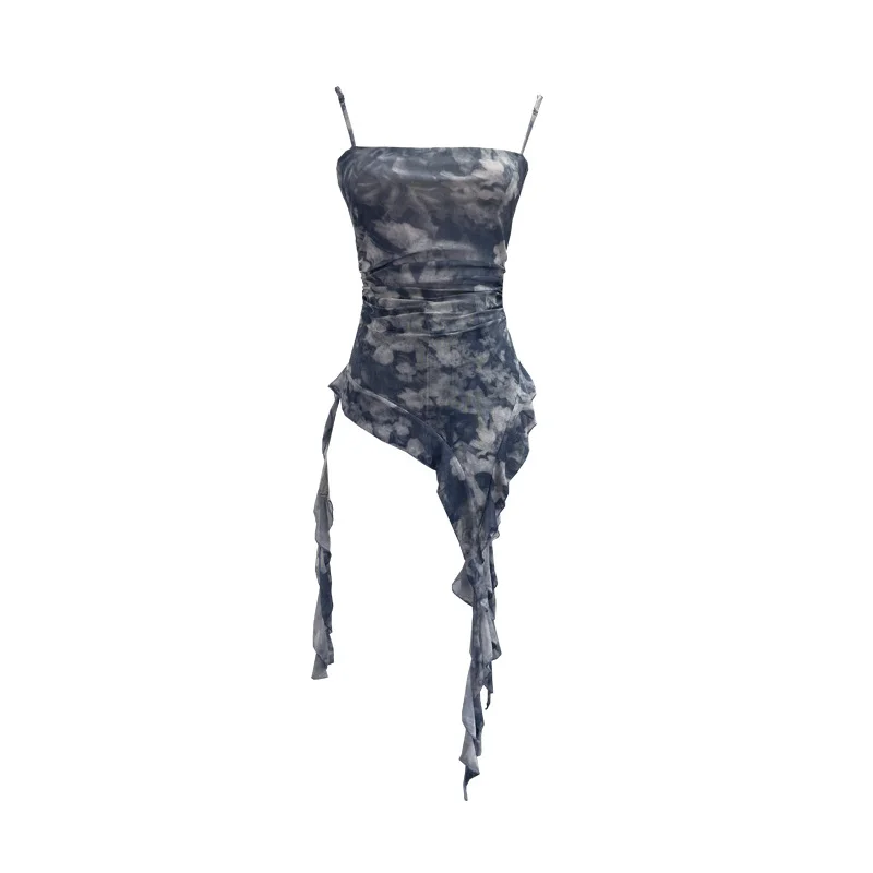 Nigikala Nigikala Sling Sleeve Vest Women Wearing Slimming Net Yarn Irregular Ribbon Sleeveless Top 1227