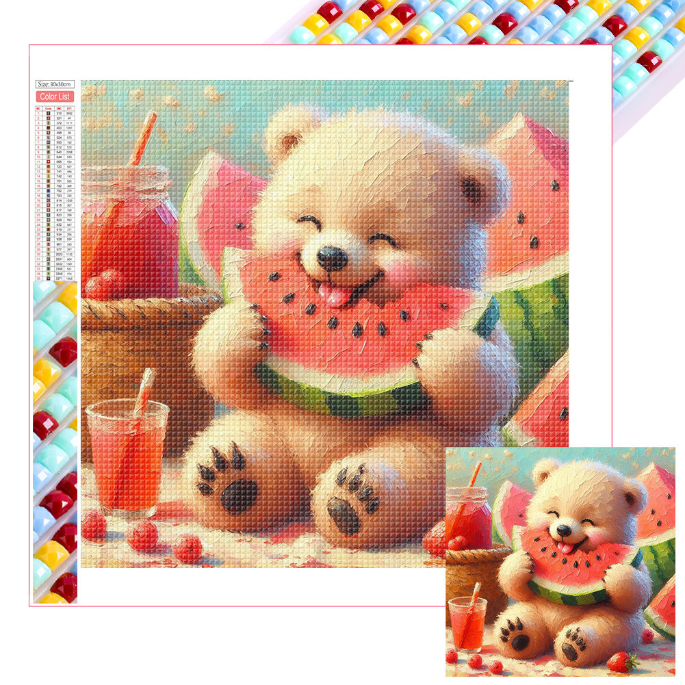 Bear Eating Watermelon 30*30cm(picture) full square drill diamond painting