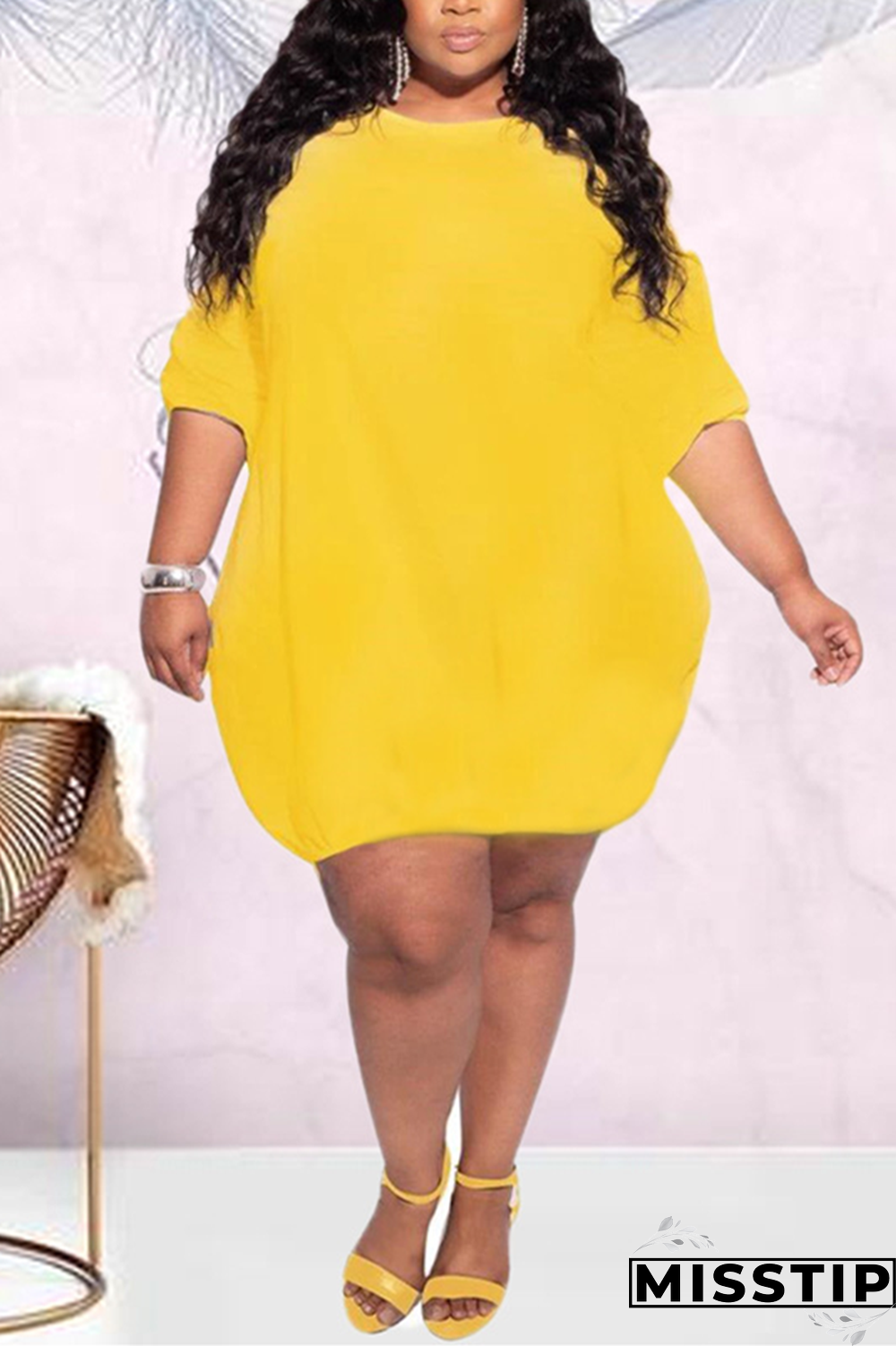 Black Fashion Casual O Neck Long Sleeve Regular Sleeve Solid Long Sleeve Dress Plus Size