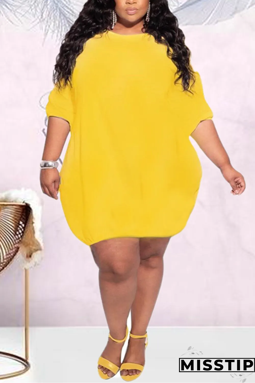 Black Fashion Casual O Neck Long Sleeve Regular Sleeve Solid Long Sleeve Dress Plus Size