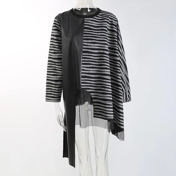 Patchwork Striped Irregular Sweatshirt Fashion New Style Temperament All Match Sweatshirt