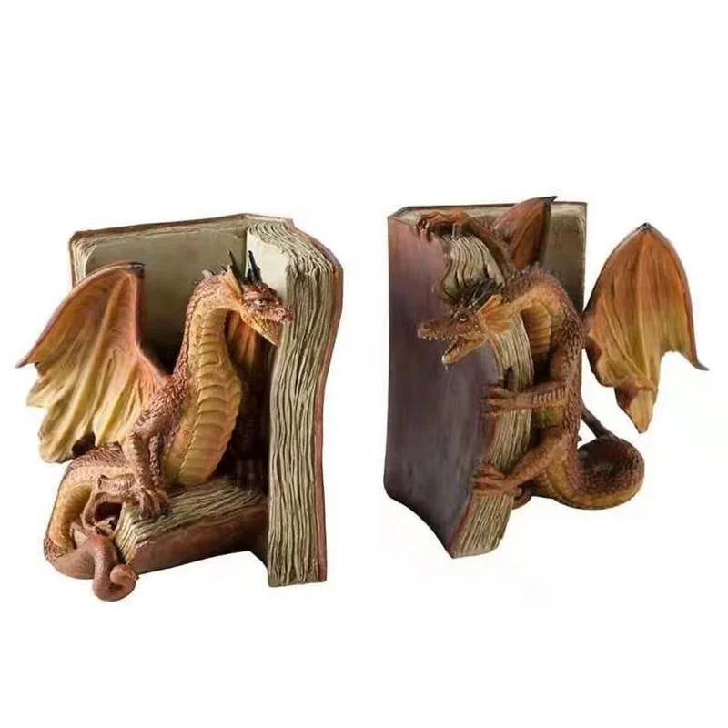 Cifeeo Christmas Gift Resin Dragon Statue Sculpture Home Decor Funny Dragon Bookends  Desktop Bookend For Home Office Bookshelf Decoration