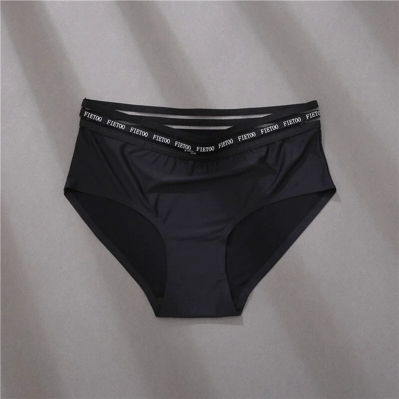 FINETOO L-2XL Seamless Underwear Women Fashion Letter Patchwork Panties Ladies Mid-Rise Briefs Hollow Underpants Soft Lingerie