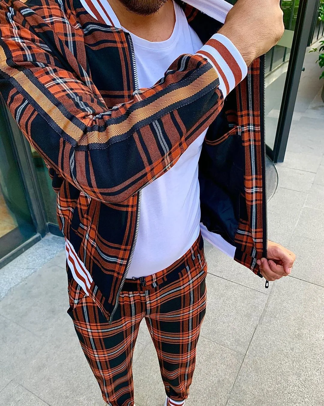 Men's 3D Plaid Casual Top Sweatshirt Pants Set