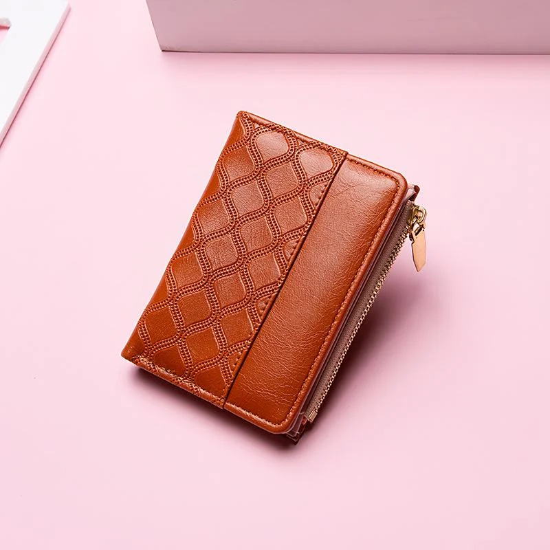 Fashion Simple Women's Small Wallet Short Zipper Folding Embossed Women's Wallet