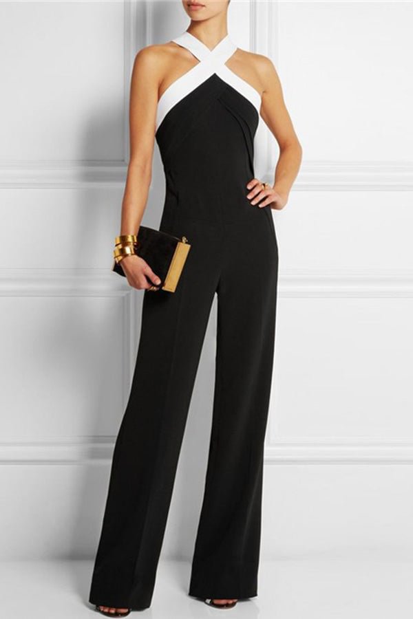 Criss-cross Halter Sleeveless Jumpsuit - Life is Beautiful for You - SheChoic