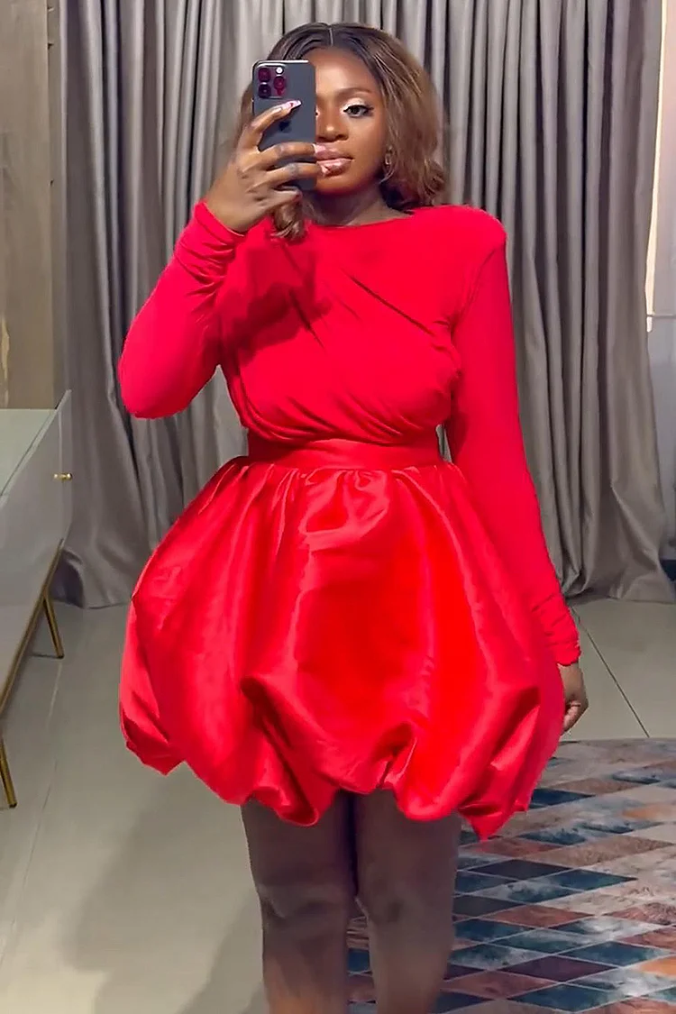 Long Sleeve Asymmetric Layered Party Mini Bubble Dresses-White [Pre Order]