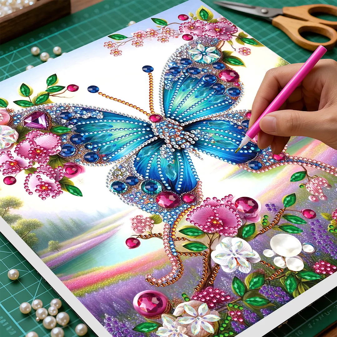 Butterfly DIY Special Shape Drill Diamond Art Pearl Painting Kit with Frame 25x25cm Art Craft Pearl Diamond Painting for Adults Beginners Home Decor