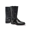 Men Black Leather Motorcycle Boots with Metal Hoops