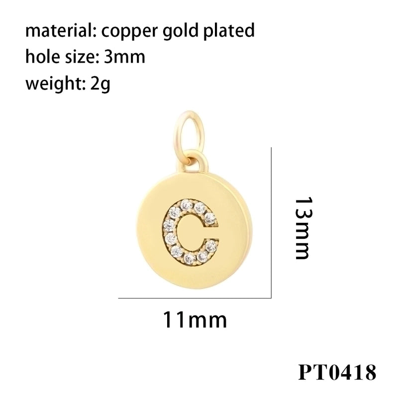 Minimalist Letter Copper Plating Inlay Zircon 18k Gold Plated Charms